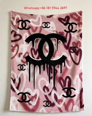 Chanel Dripping Logo Pink Heart Graffiti Flannel Throw Blanket IMG_7085